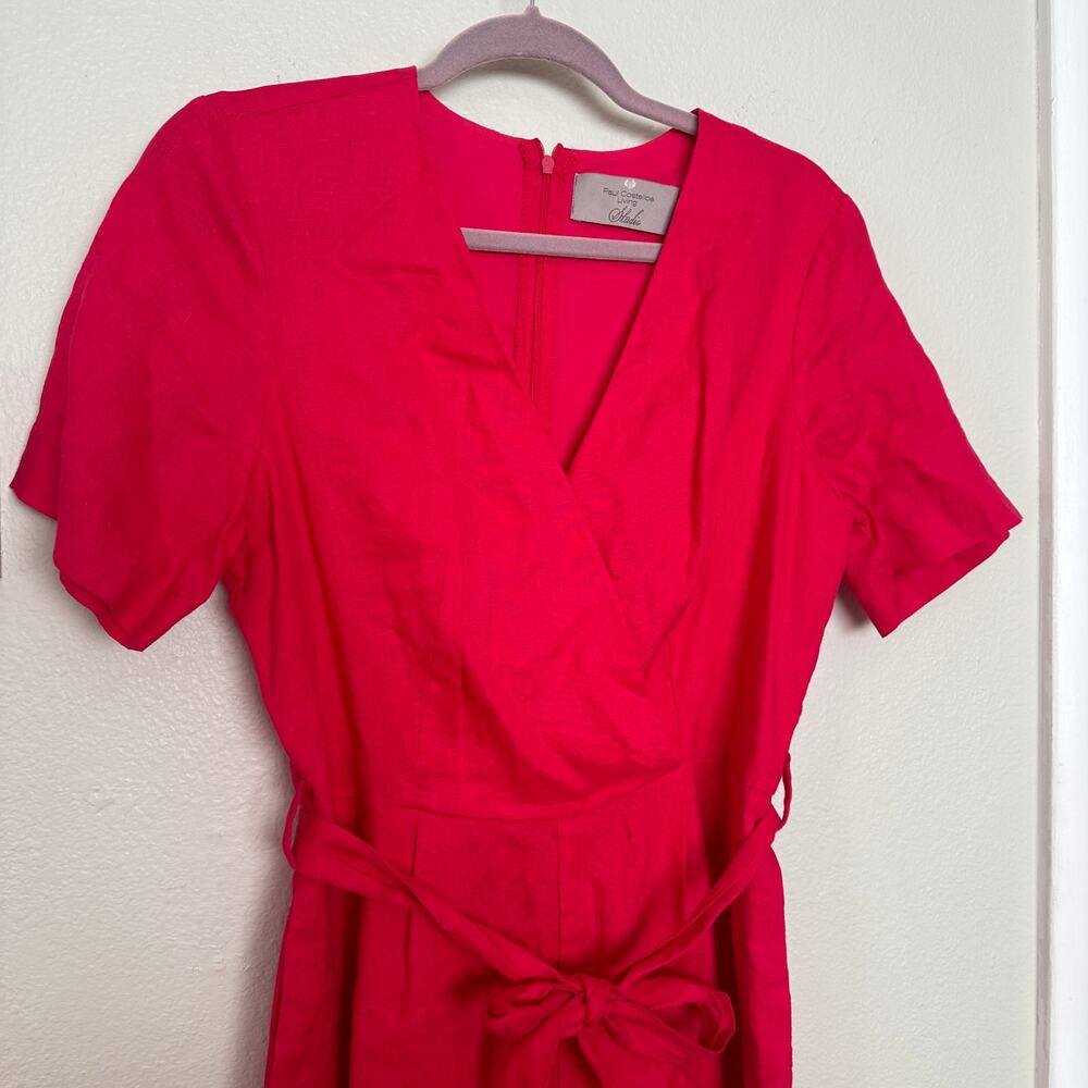 100% Linen Sz 8 Hot Pink Wide Leg Jumpsuit with Pockets Belted Natural Fibers - Picture 5 of 15